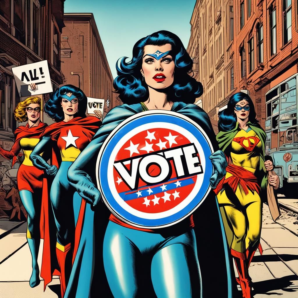 Superhero Woman Promotes Voting in Vintage Comic Style