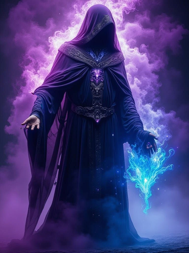 Glitchcore Wizard Portrait With Digital Waves