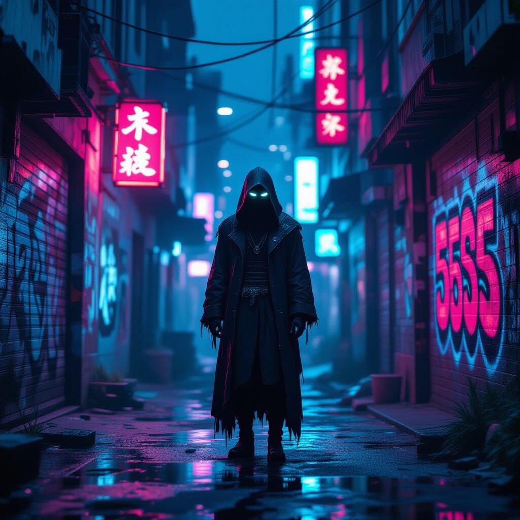 Skin Walker in Cyberpunk Glitch Art Alleyway