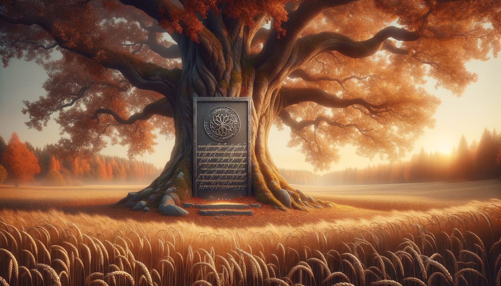 Autumn Oak Tree with Elvish Memorial