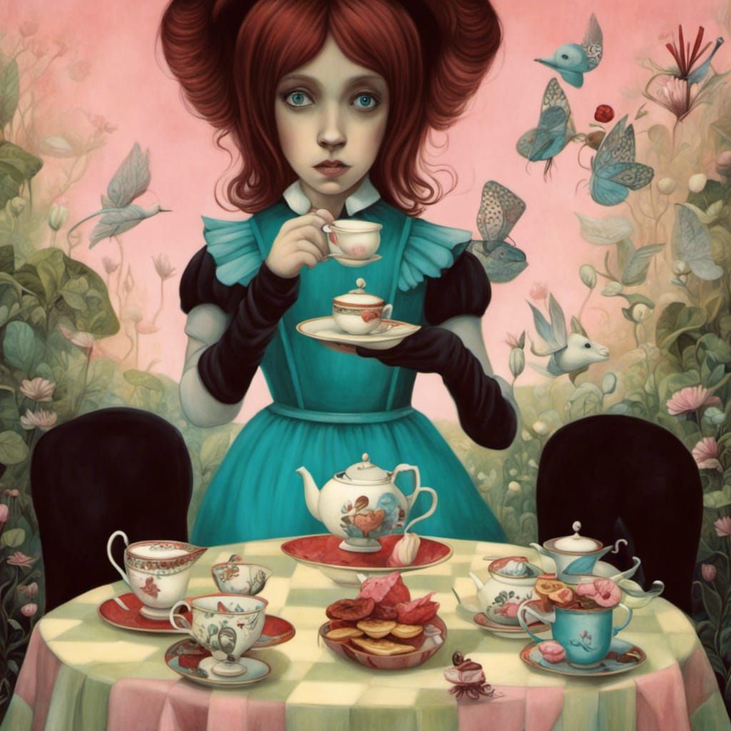 Alice's Whimsical Tea Party Illustration