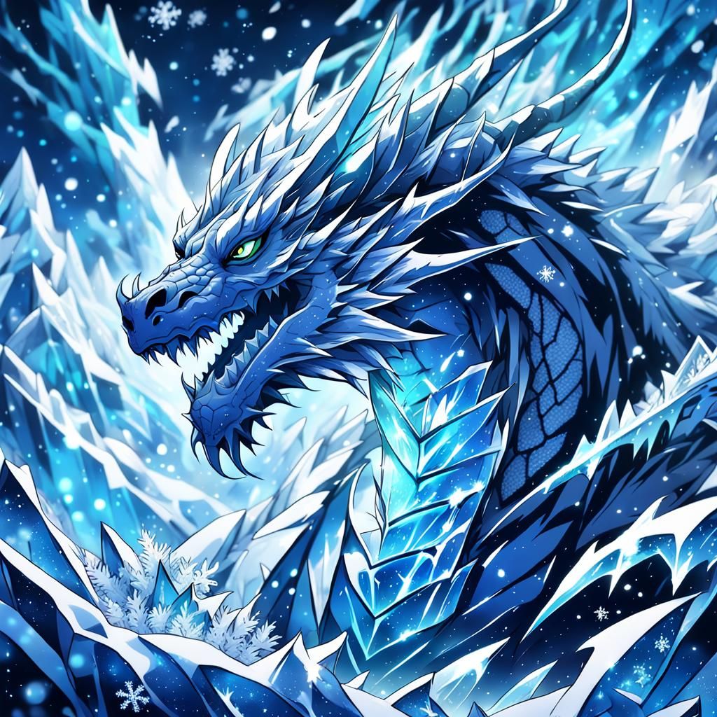 Icy Dragon Breath in Japanese Anime Style