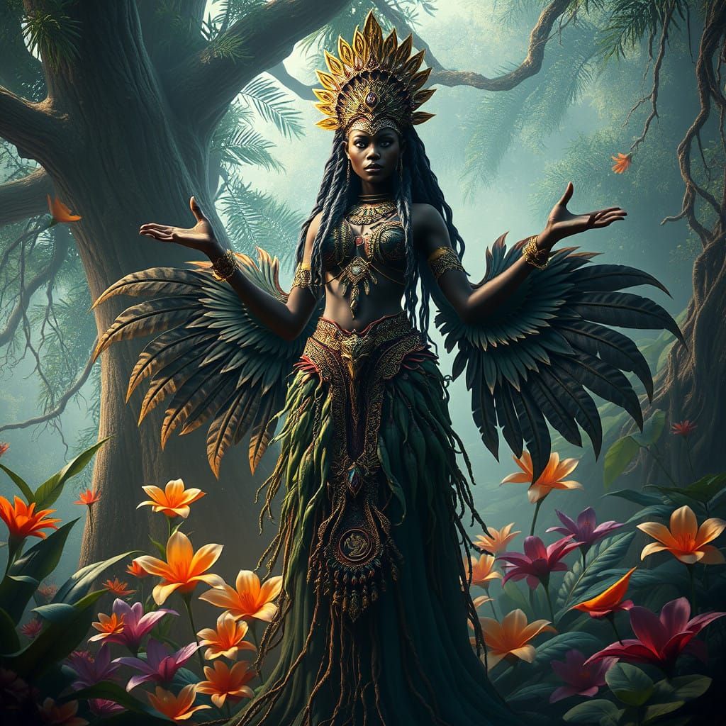 Ebony Goddess of the Earth, in a Cyberpunk-Inspired Aestheti...