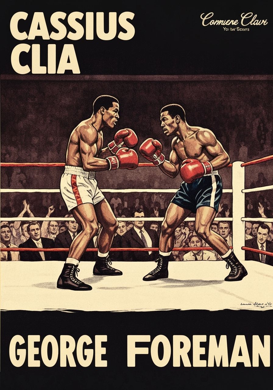 Cassius Clay vs George Foreman 1950s Boxing Poster