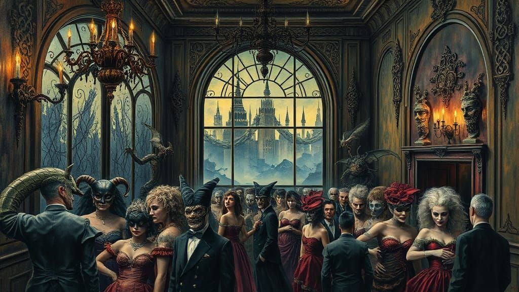 Eldritch Masquerade Ball in Impasto Style