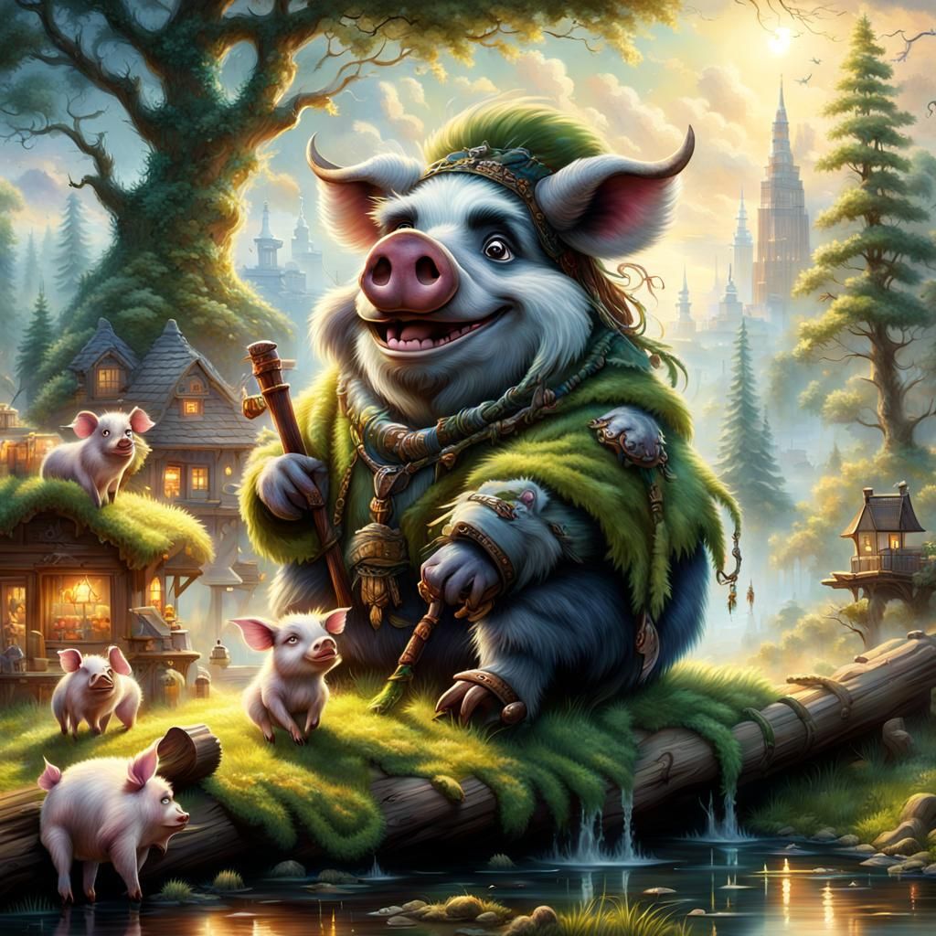 Anthropomorphic Raccoon-Pig Hybrid in Detailed Digital Paint...