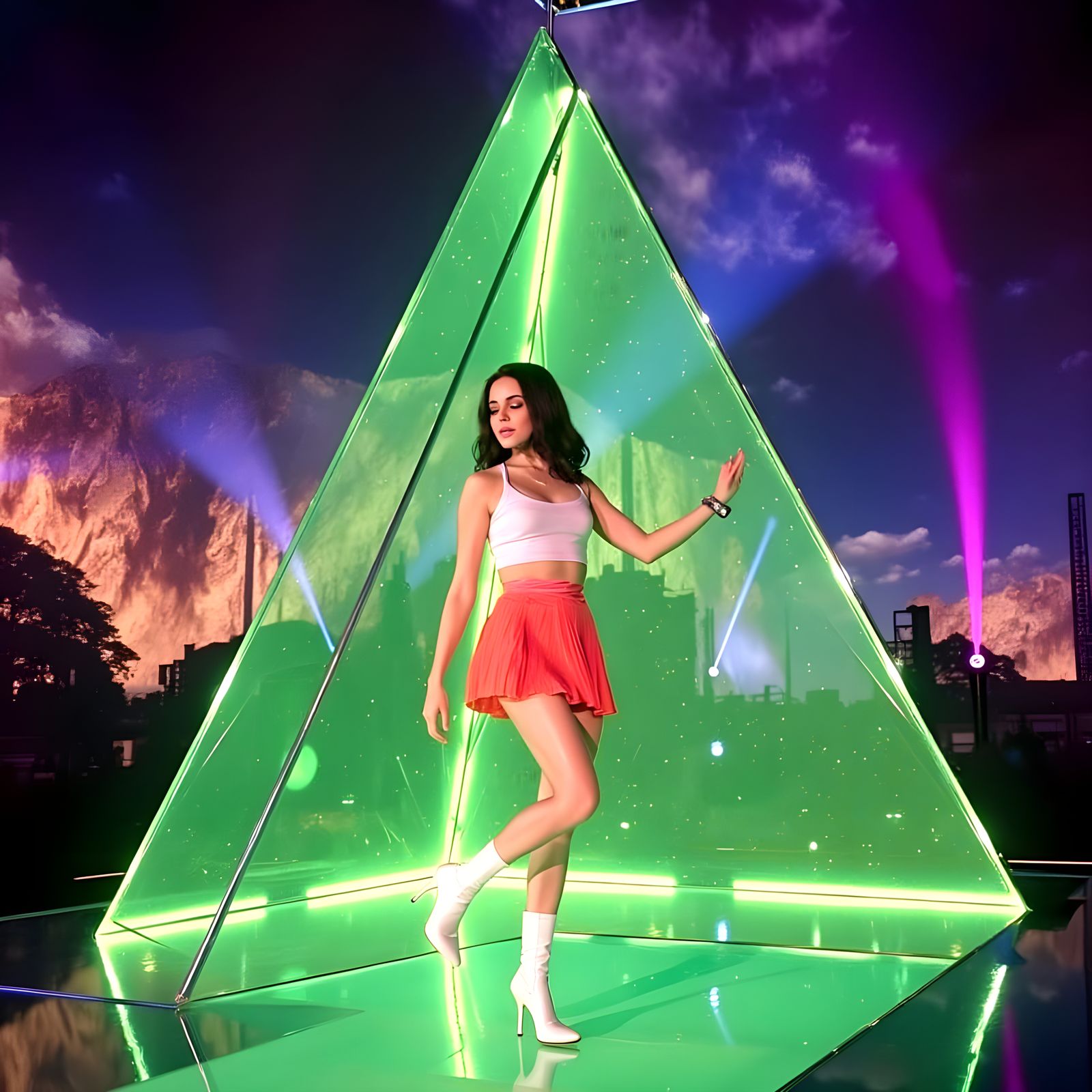 Vibrant 1960s Dancer in Green Pyramid at Psychedelic Music C...