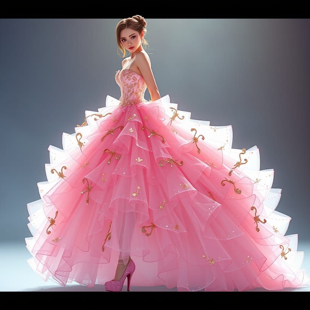 Woman in Pink Gown, Anime-Inspired 3D Art