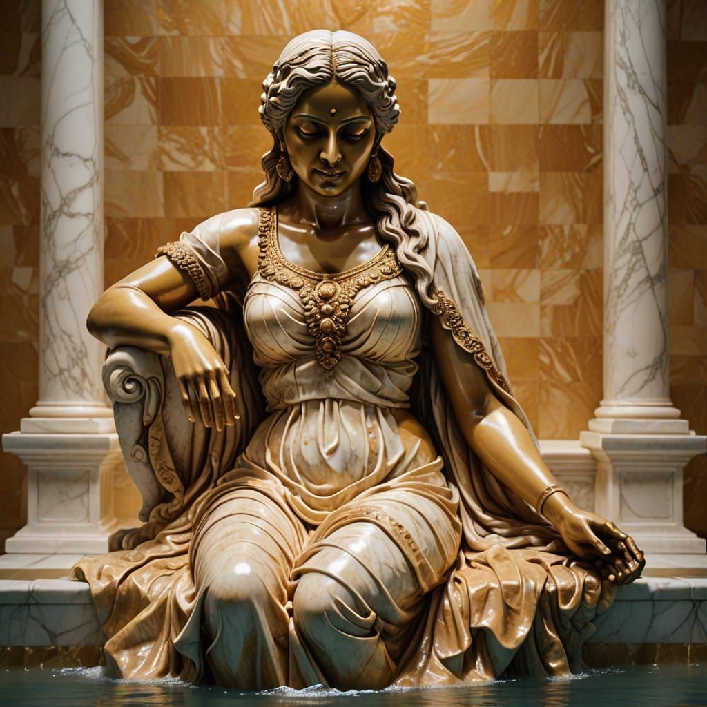 Baroque Marble Sculpture of an Indian Woman