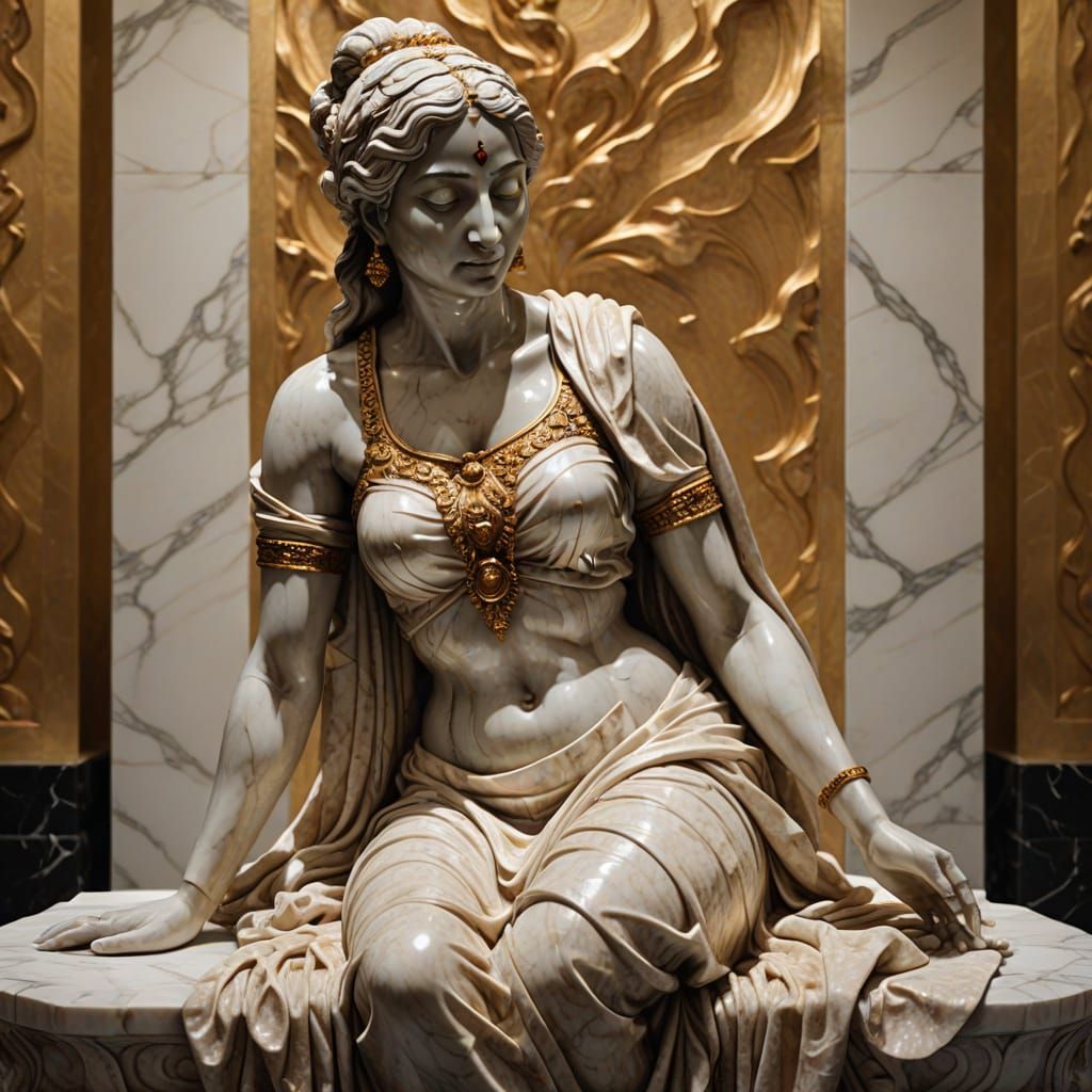 Marble Sculpture of Indian Woman in Baroque Style