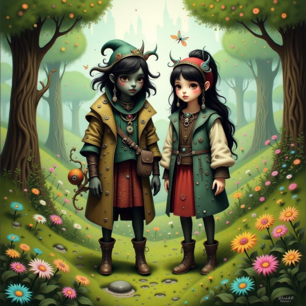 Líf and Lífþrasir in a Whimsical Forest