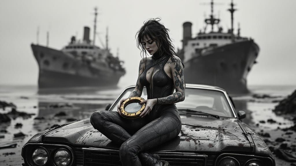 Post-Apocalyptic Survivor with Nautical Tattoos and Salvaged...