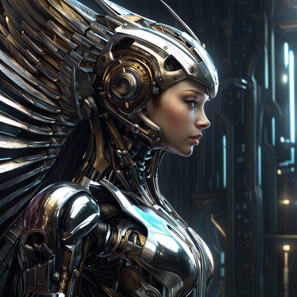 Futuristic Sci-Fi Cyborg Angel: Mechanical Fantasy