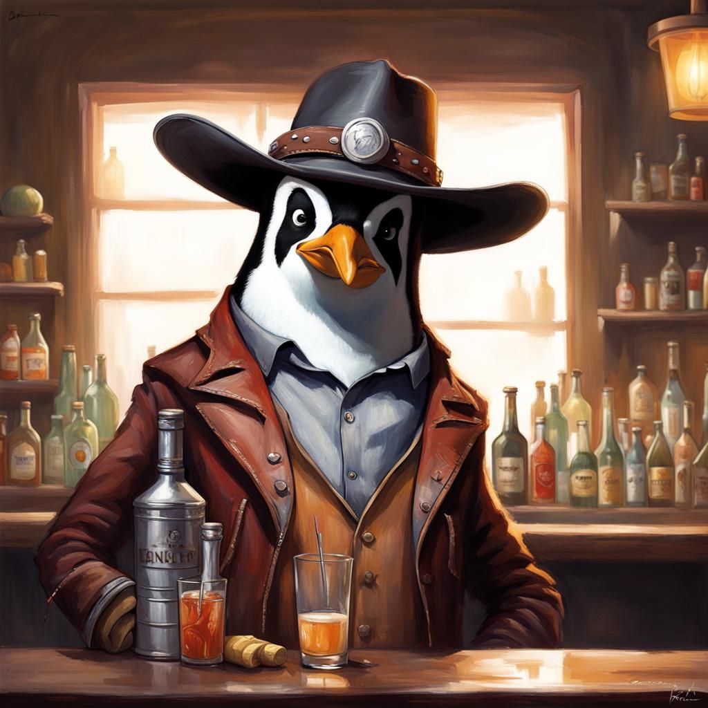 Sinister Cowboy Penguin Bartender