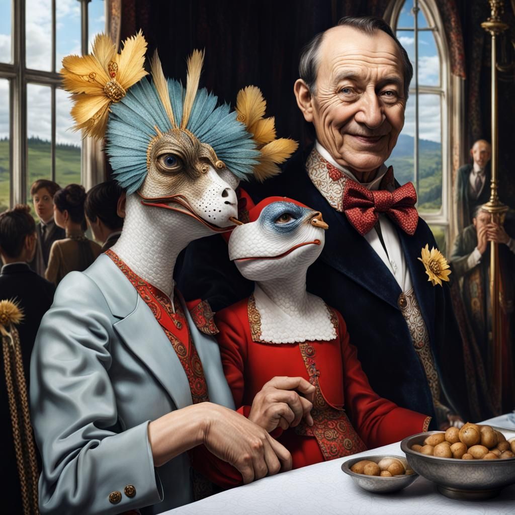 Surreal Alien Restaurant Celebration in Magical Realism