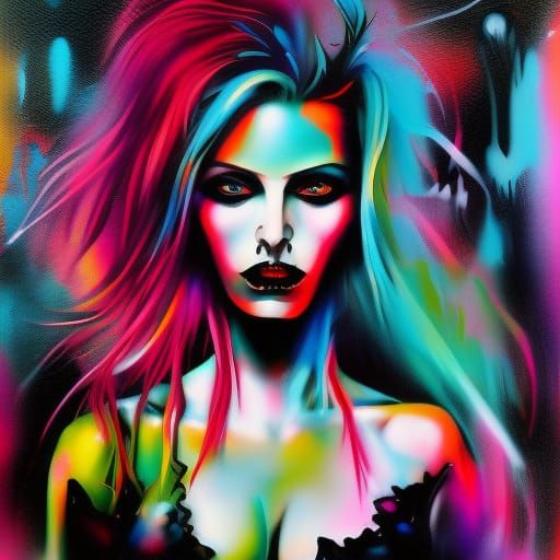 Goth Woman in Colorful Graffiti Street Art