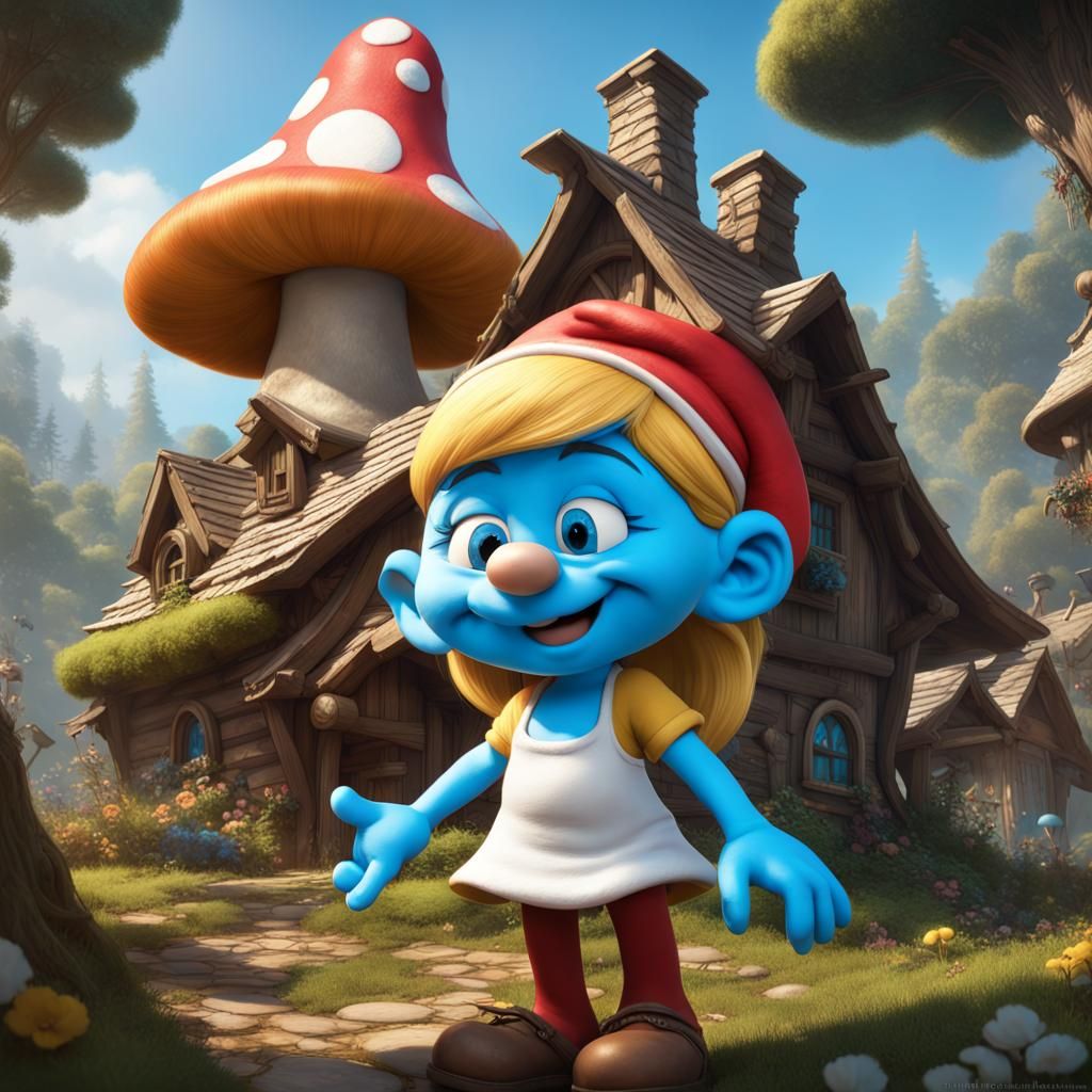 Smurfette in Smurfs Village: Hyperdetailed Digital Portrait