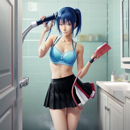 Anime Girl Cleaning: Manga Style Illustration