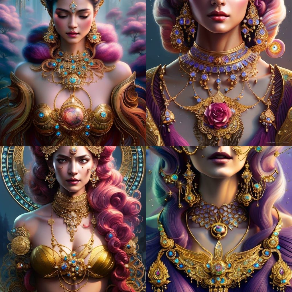 Fantastical Woman with Intricate Jewelry, Digital Art