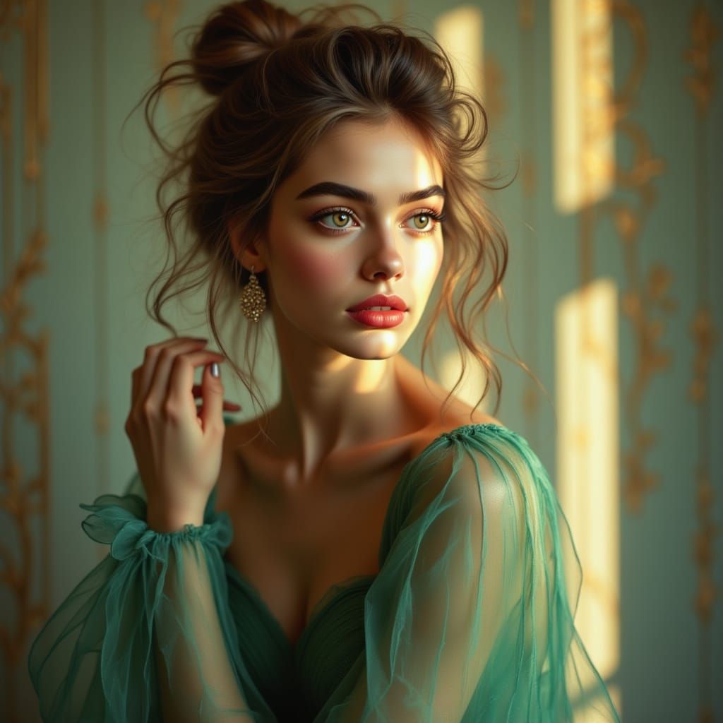 Vanessa Kirby in Green Chiffon, Classical Sensuality