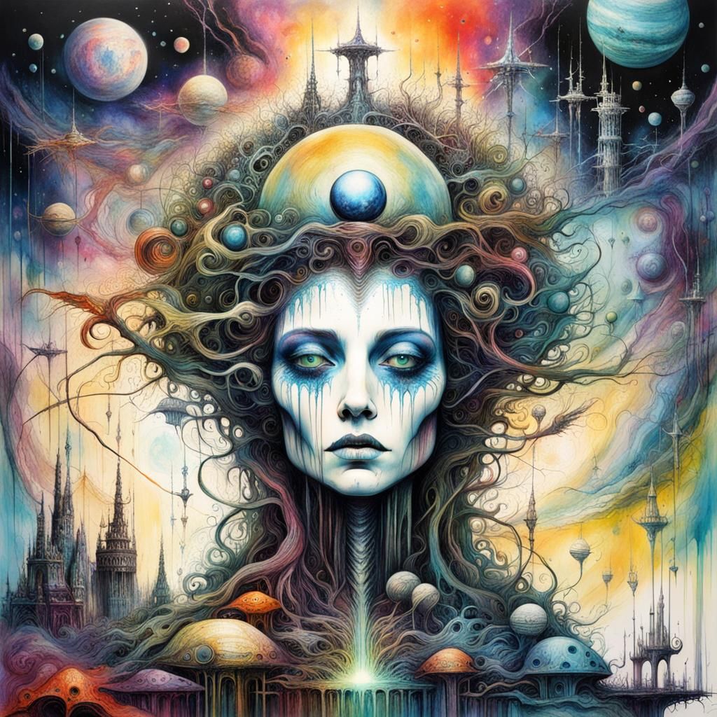 Intricate Cosmic Dreamscape in Dark Fantasy Style