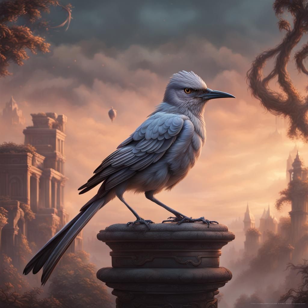 Mockingbird in Pastel: Detailed Fantasy Art