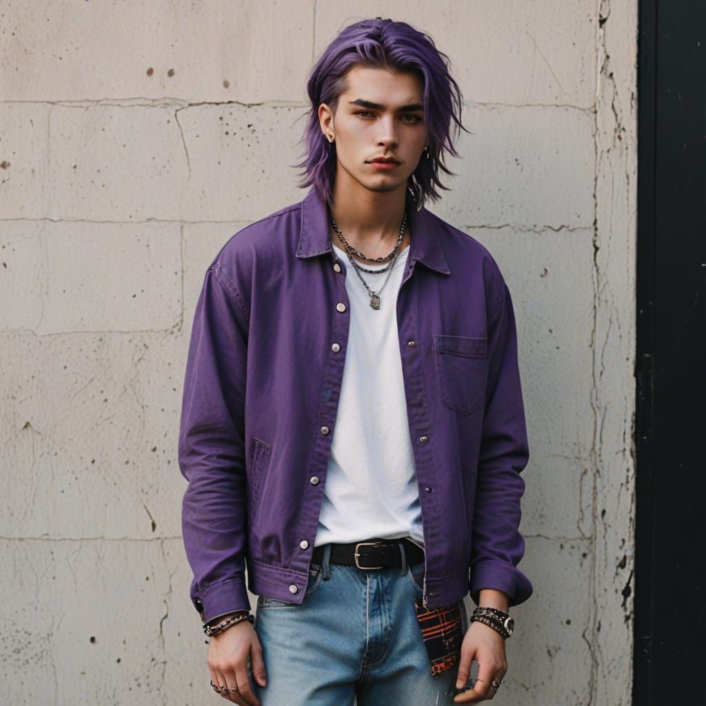 Grunge Guy with Purple Mullet and Tribal Tattoos