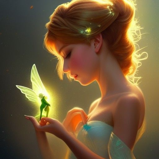 Cute Tinkerbell Portrait in Art Nouveau Style