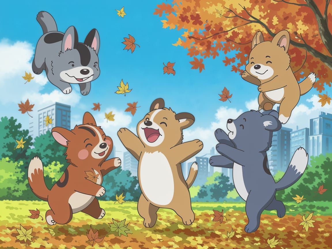 Wild Animals Play Among Vibrant Autumn Leaves