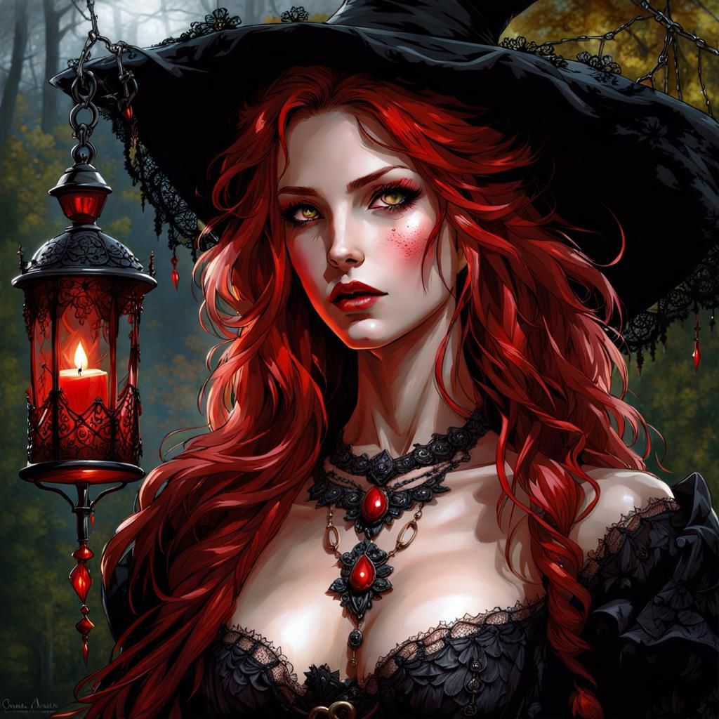 Gothic Witch Awaiting Fate in a Dramatic Splash Art