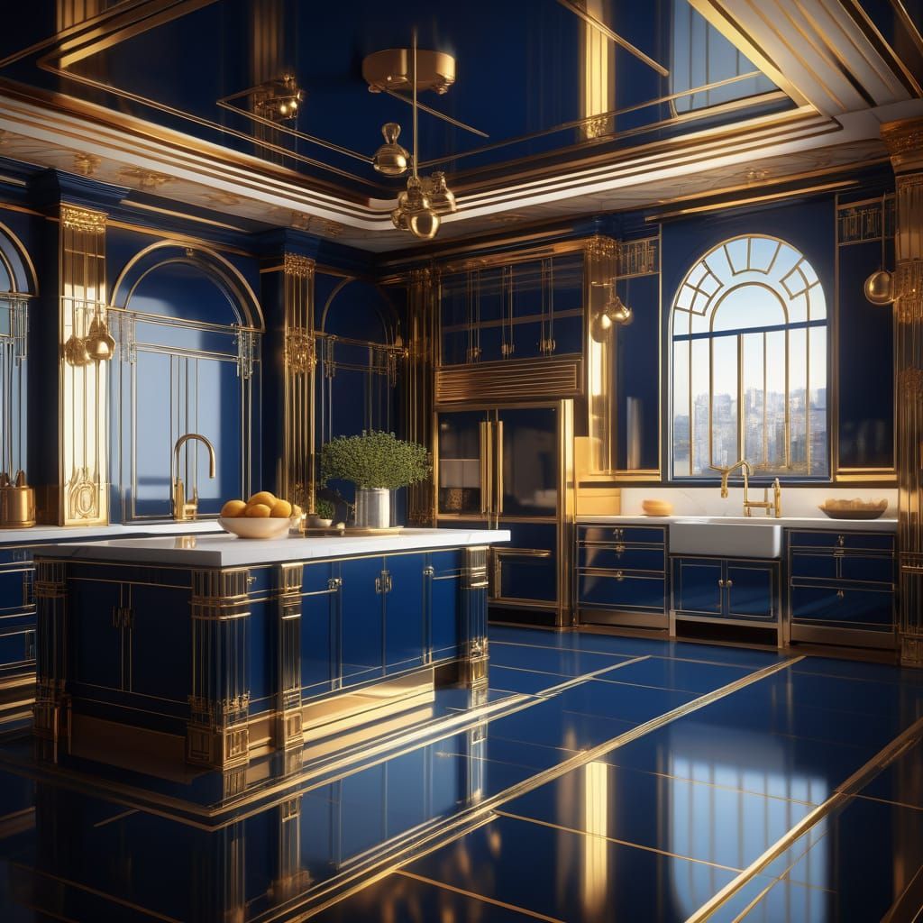 Art Deco Kitchen Scene with Chef in Anime Style