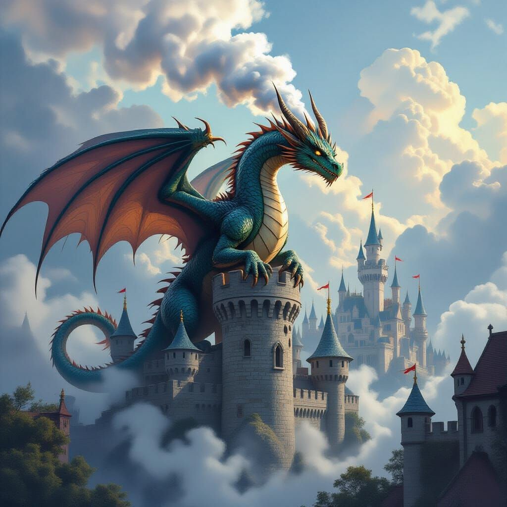 Dragon Fails Landing, Tail Tangled in Castle Spire