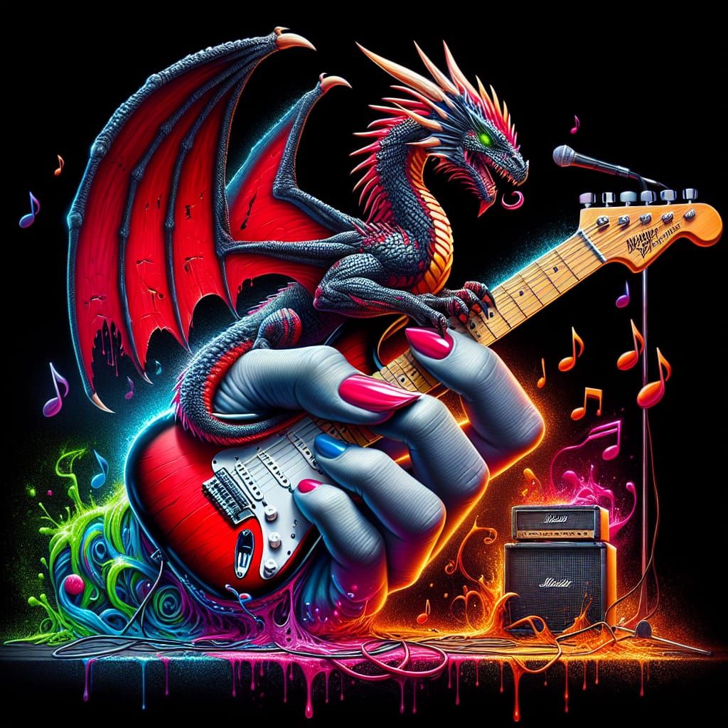 Dragon Plays Guitar: Graffiti and Splash Art Fusion