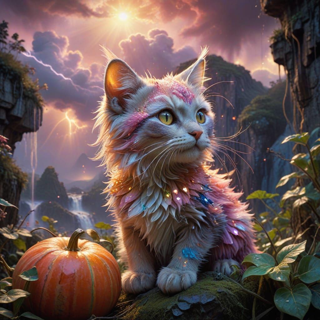 Dreamlike Solarpunk Melon-Kitten Emerges into Wonder