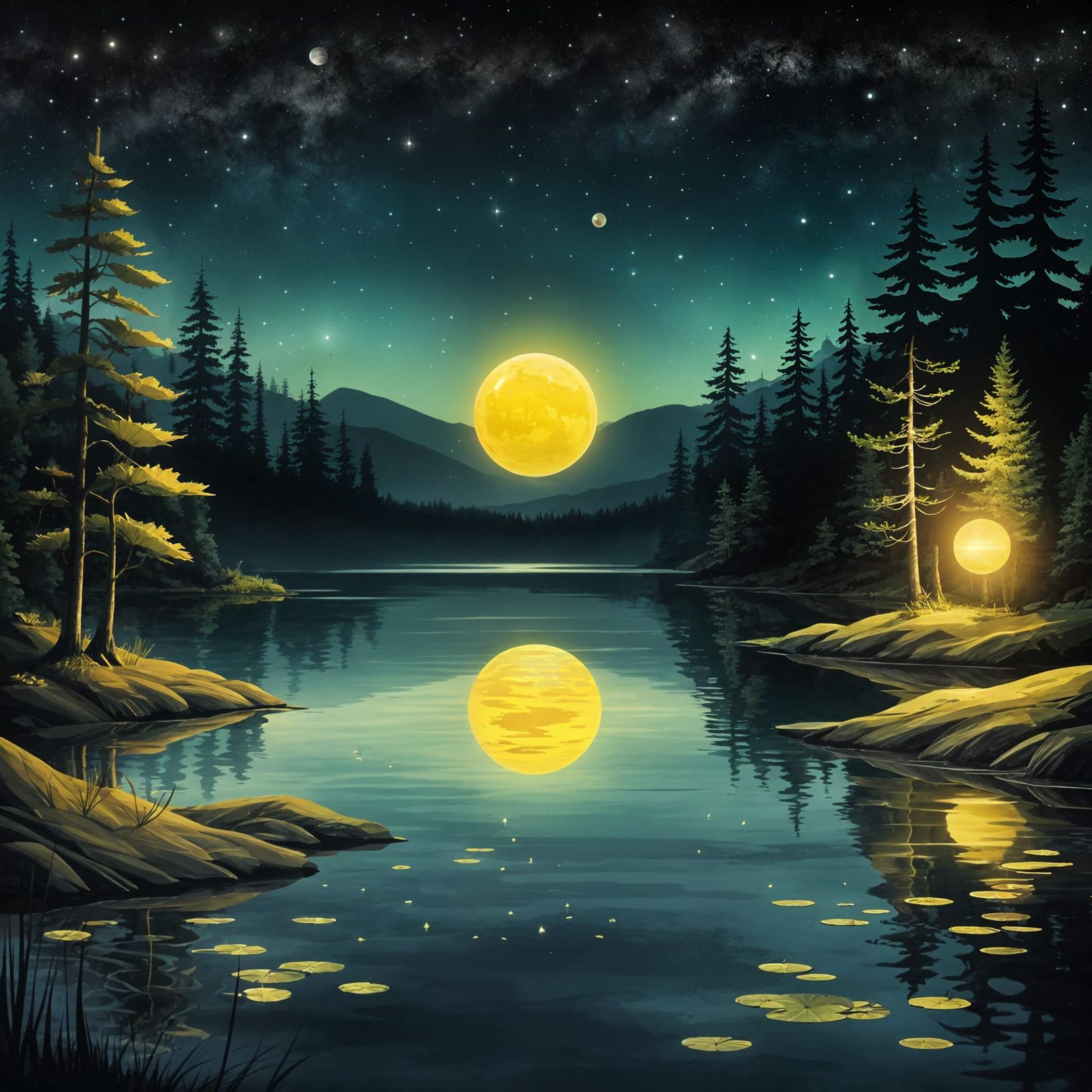 Glowing Orb Over a Tranquil Night Lake