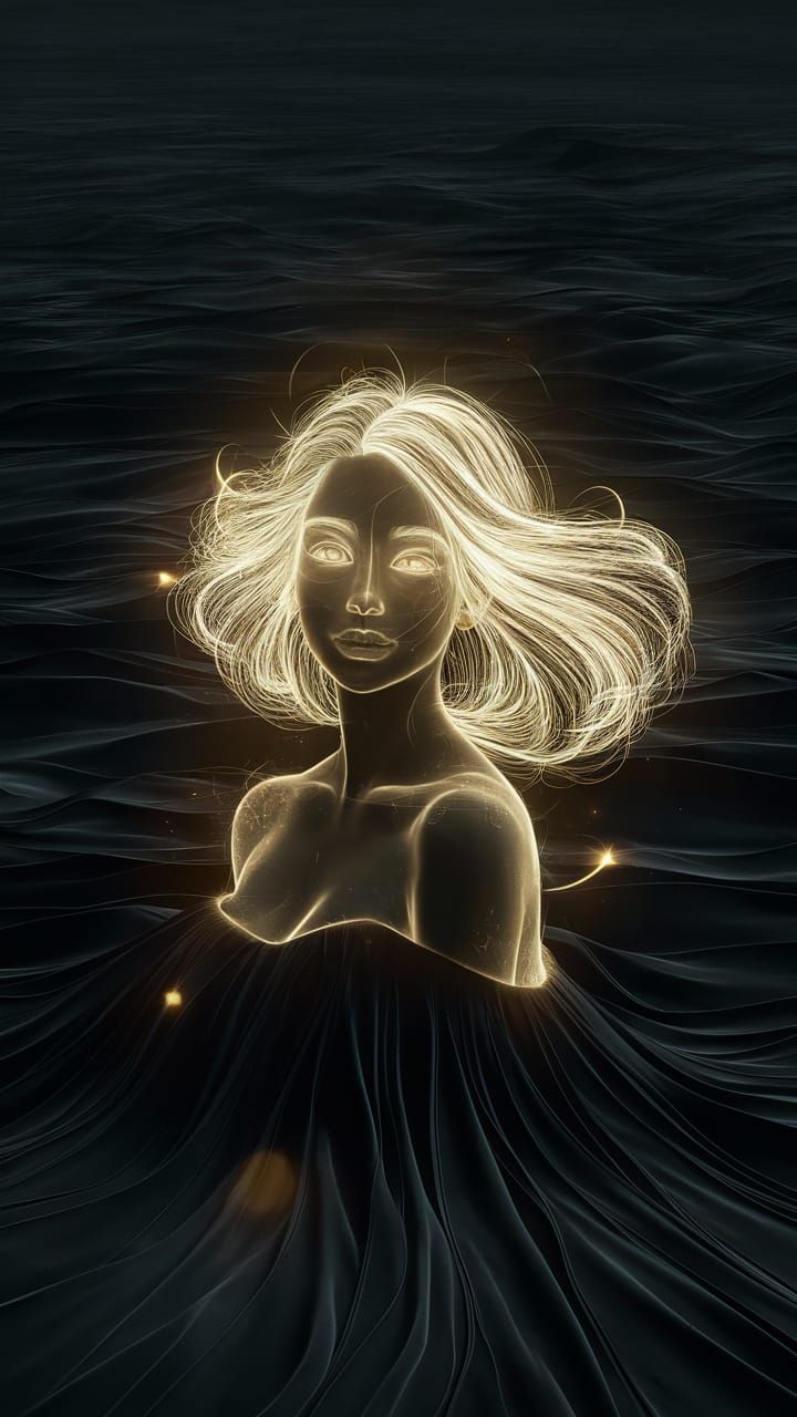 Ethereal Goddess Radiates Light in a Celestial Pencil Sketch