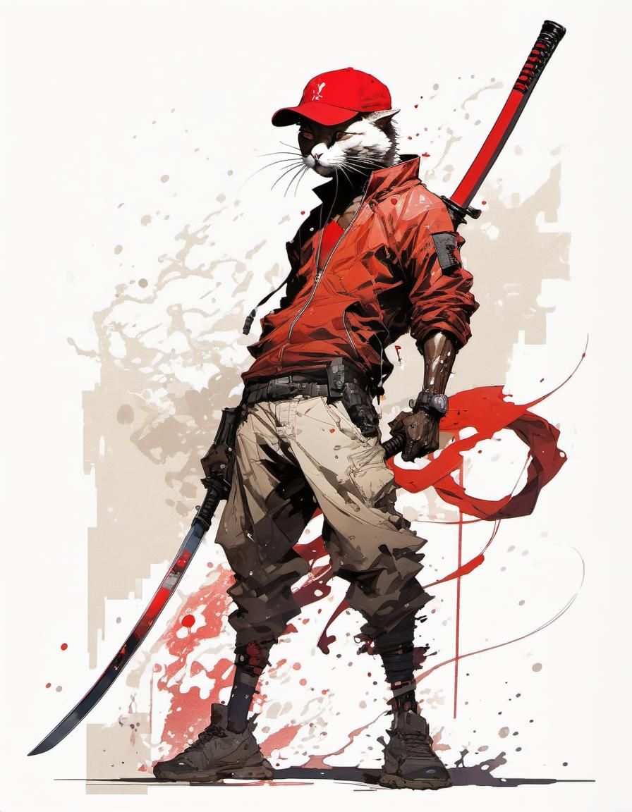 Cyberpunk Samurai Cat Pixel Art with Katana