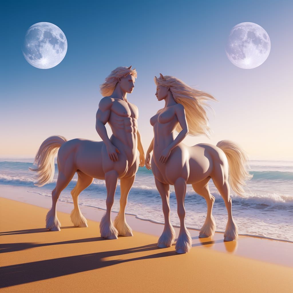 Ethereal Centaur Pair Under Twin Moons