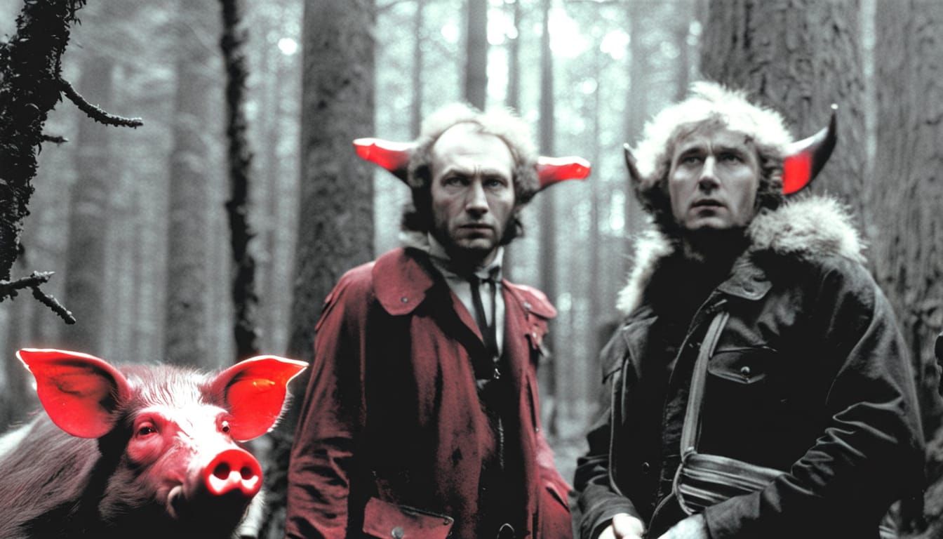 Monstrous Ape and Pig in Dark Fantasy Forest