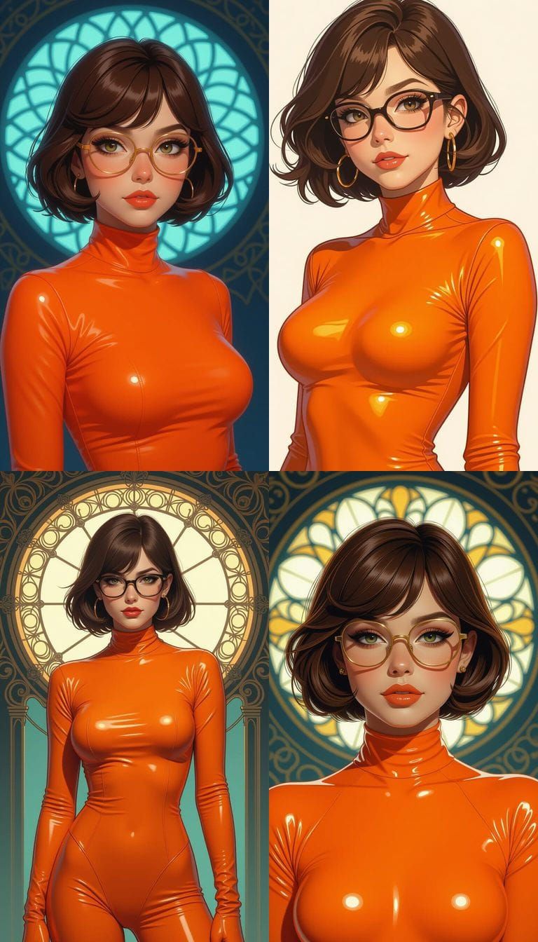 Velma in Orange Latex Bodysuit, Hyperdetailed Portrait