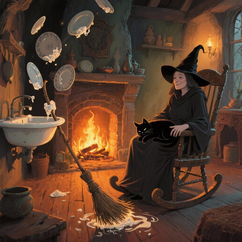 Enchanted Kitchen Chores in a Witch's Cozy Home