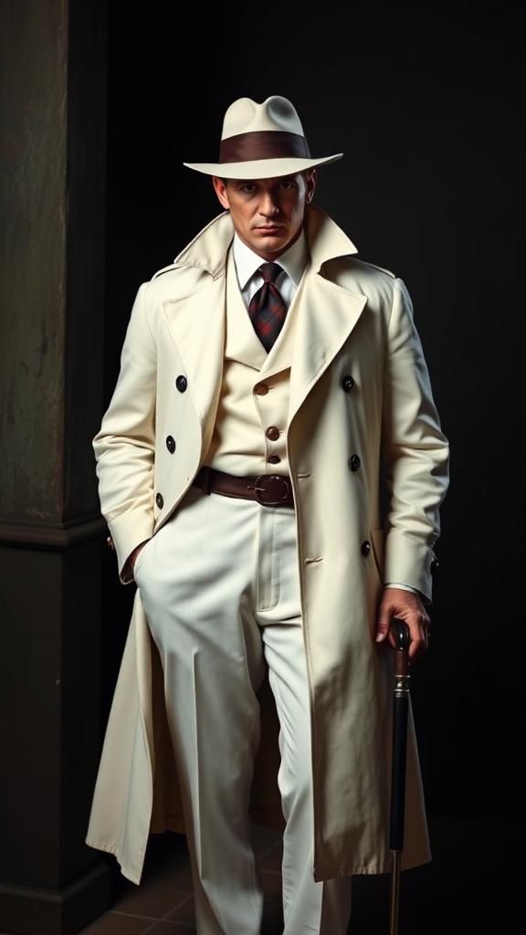 1940s Vigilante in White Trenchcoat Portrait