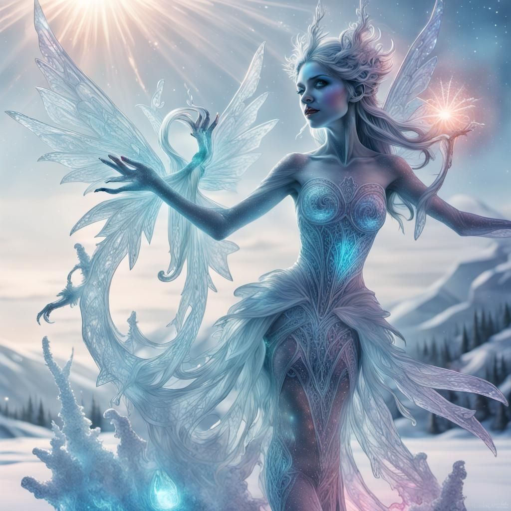 Ice Fairy Conjuring Bioluminescent Sculpture