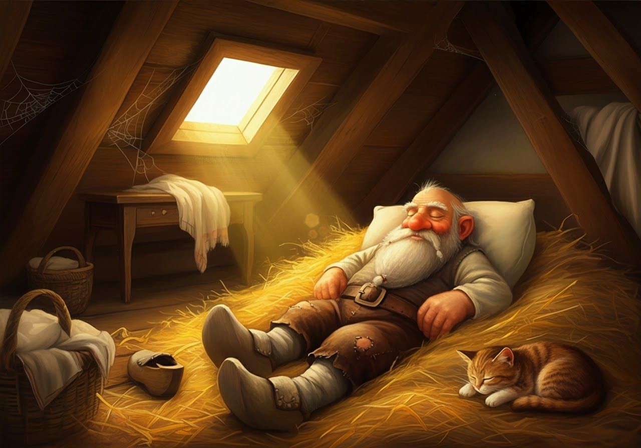 Dwarf and Cat Nap in Golden Sunlight