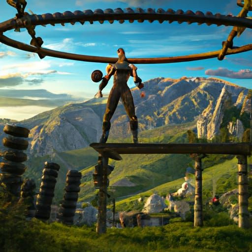 Bodybuilder Poses in Mountain Calisthenics Park