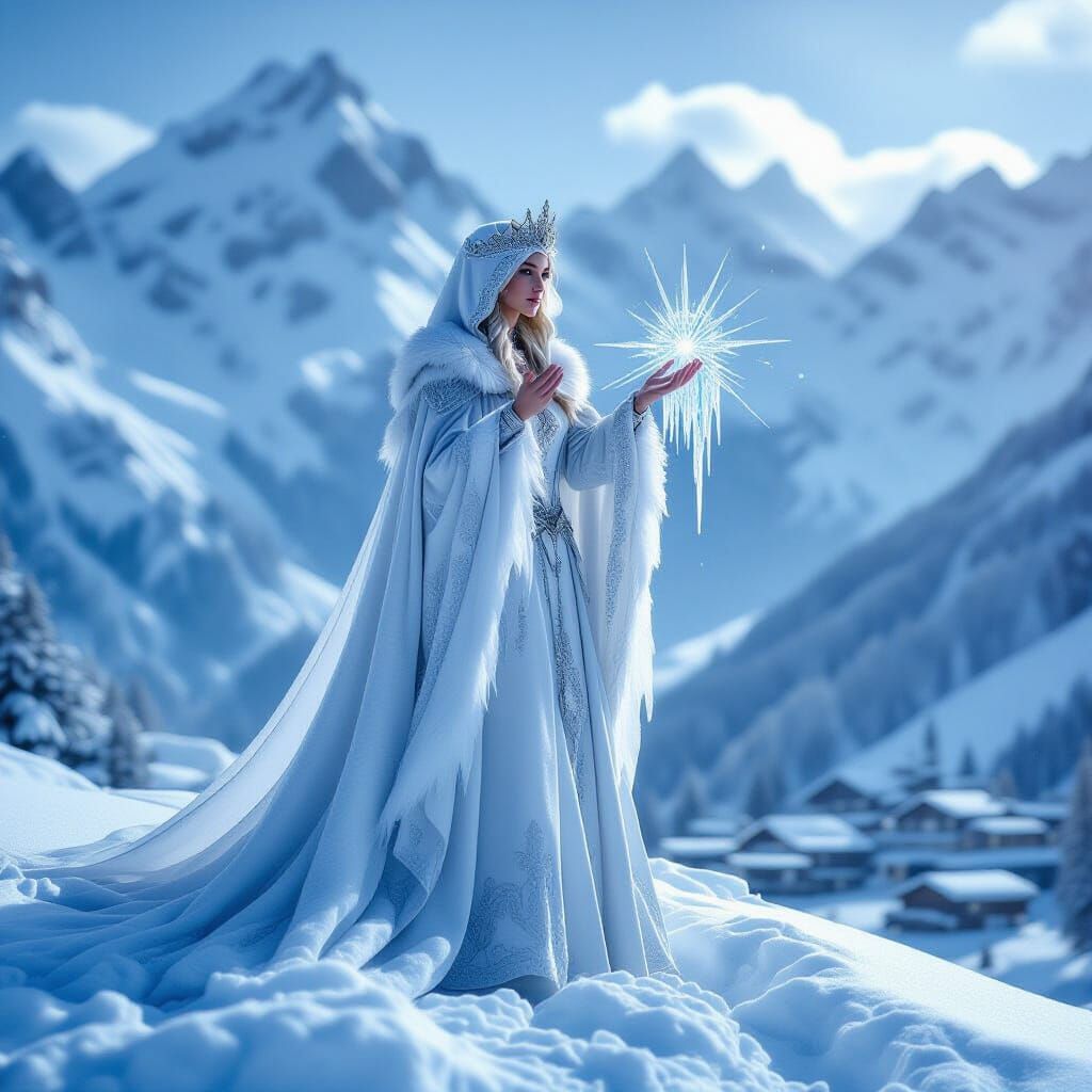 Queen of Ice Blessing Village from Snowy Mountain Summit