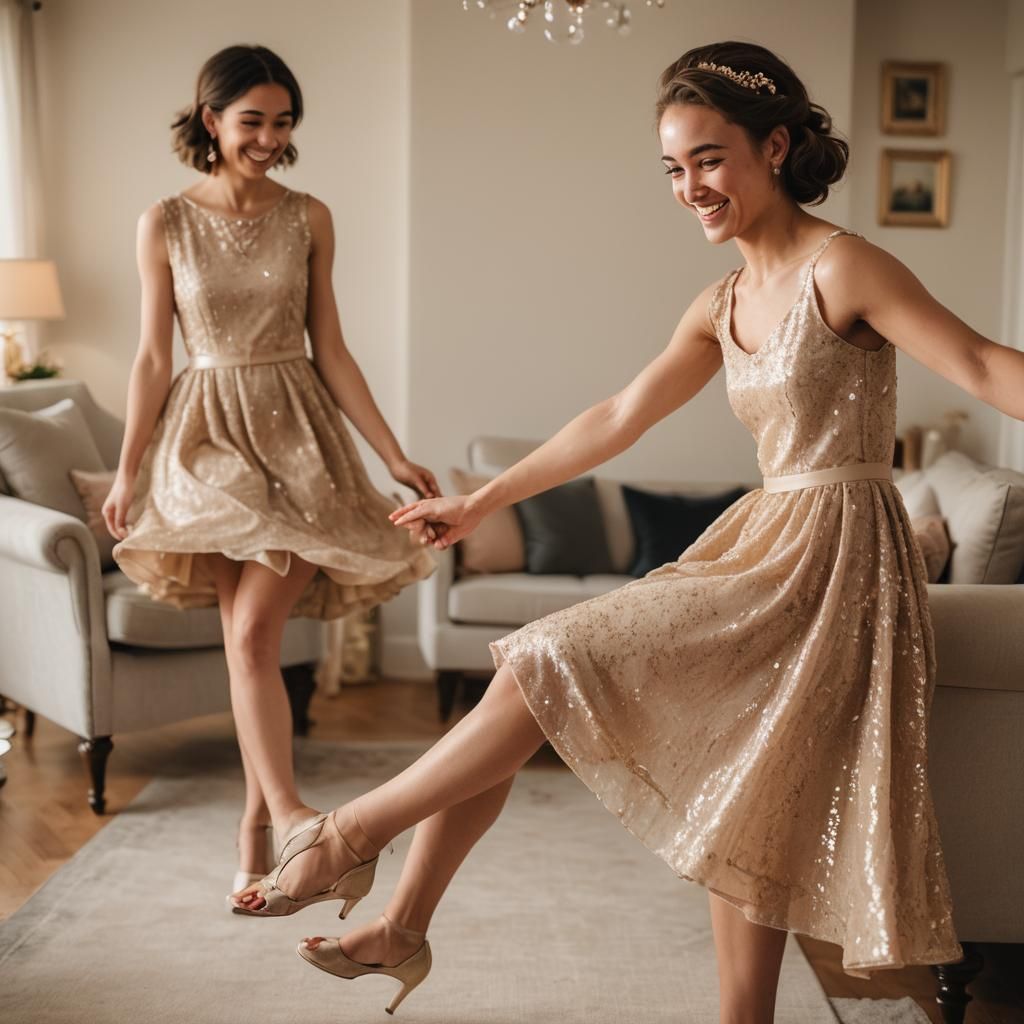 Smiling Figure in Dress: Portrait in Golden Tones