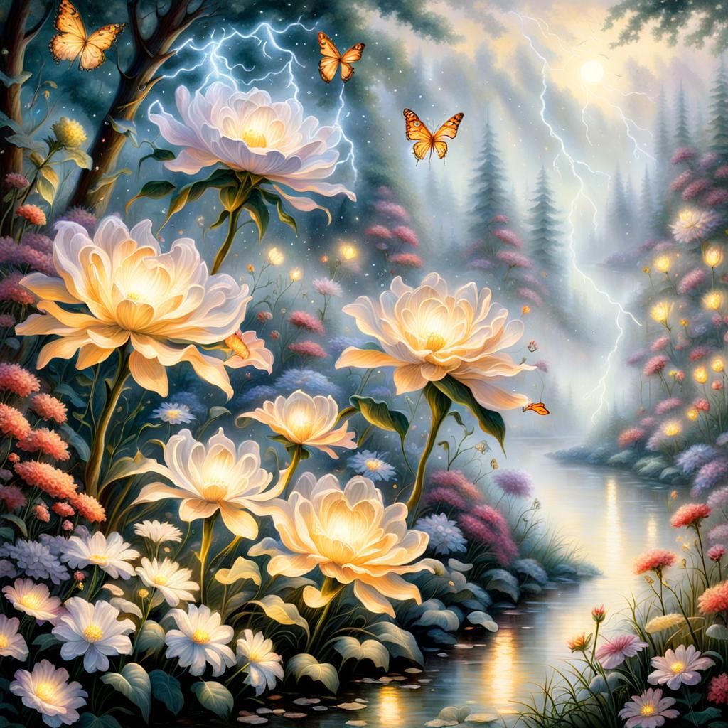 Ethereal Glowing Flowers Fantasy Landscape