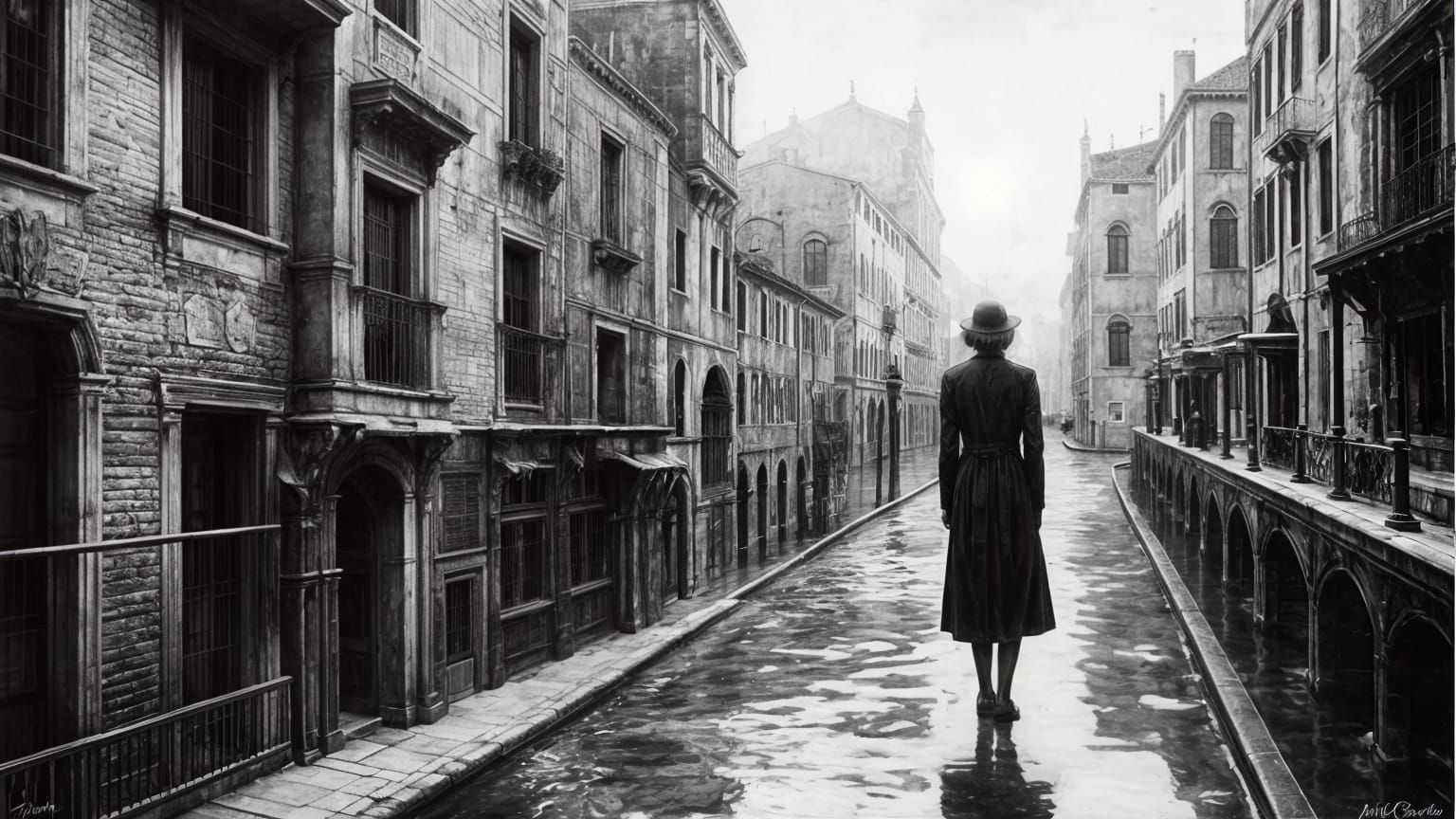 Venice: Bridge of Sighs in Charcoal Style