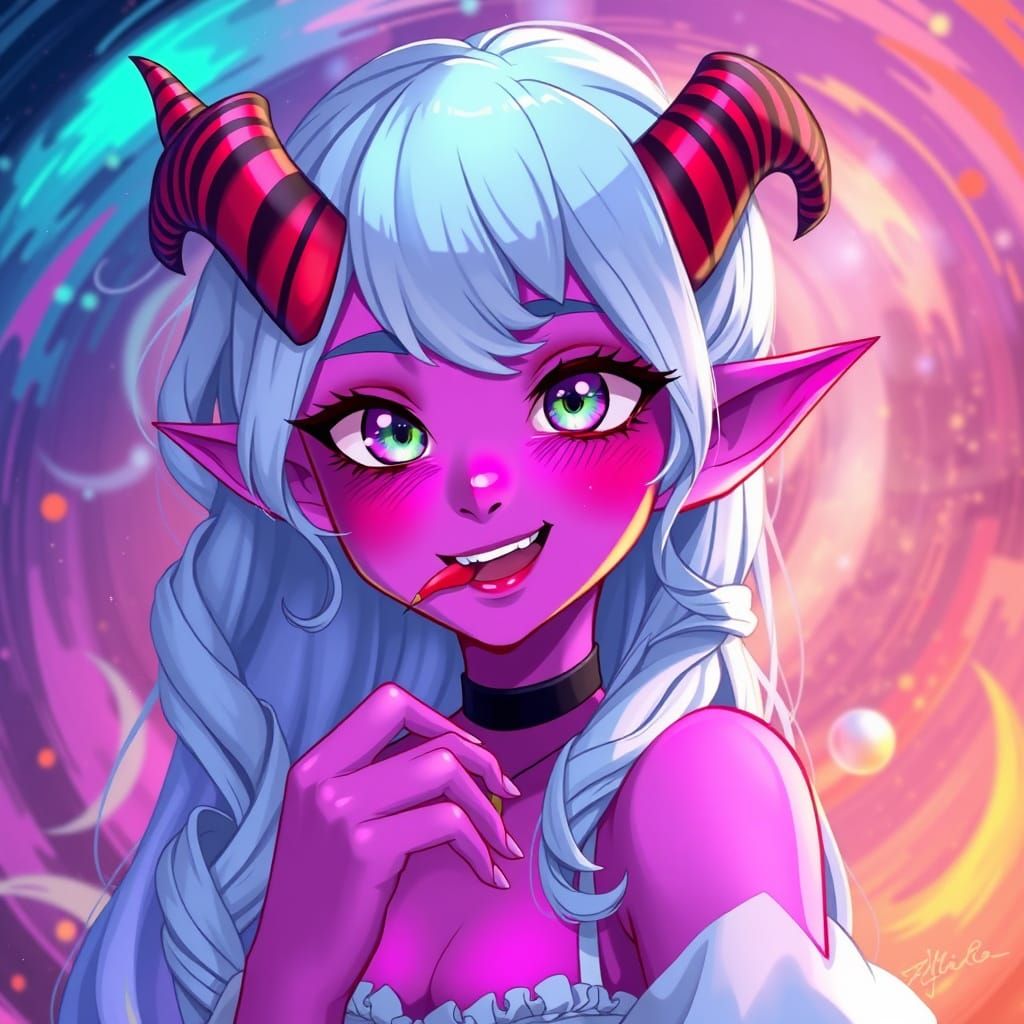 Mystical Tiefling Maiden in Vibrant Anime Style